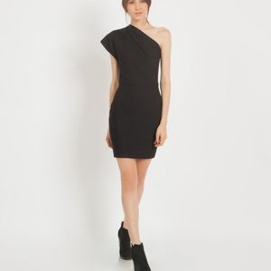 Maje Women's one Shoulder Sheath Dress Solid Black Size 2 Side Zip